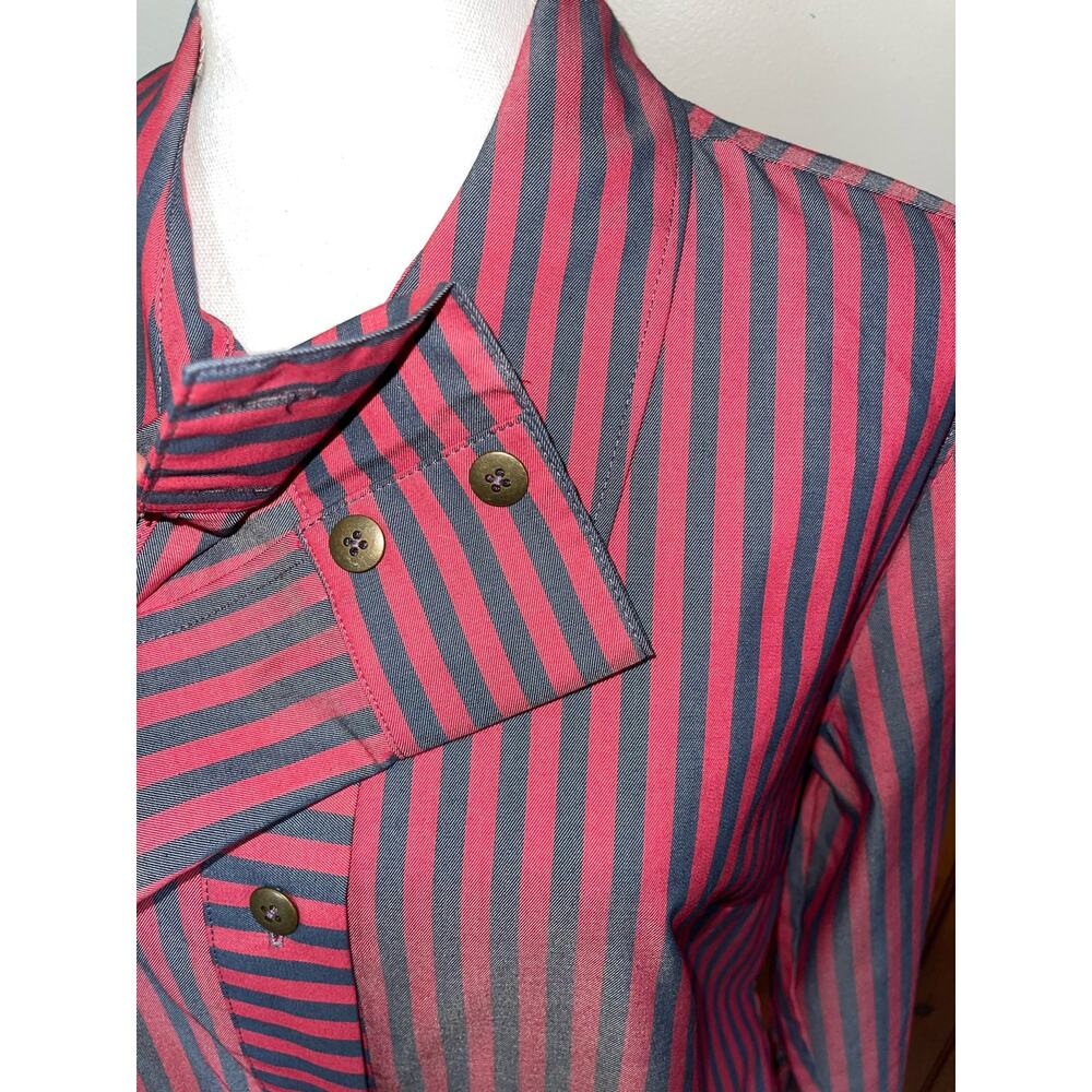 Womens Cabi Red Black Striped Button Down Regatta Shacket w/Patches Size M - Picture 7 of 10